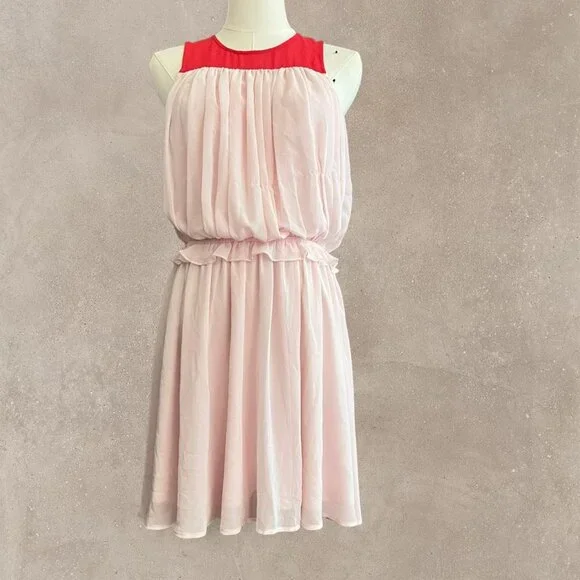 Express Boho Pink And Red Ruffle Dress - Picture 2 of 8